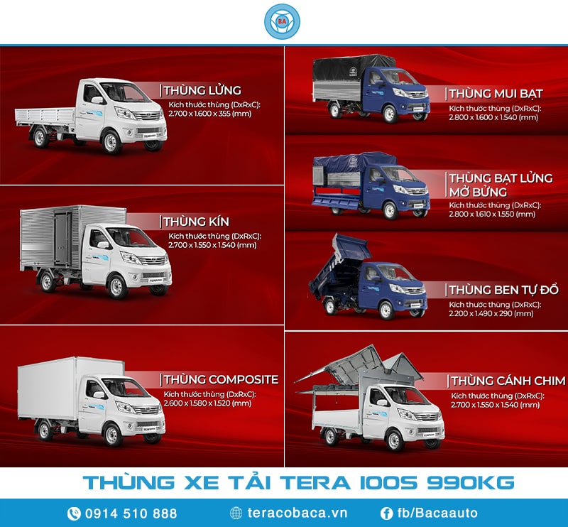 Thùng xe tải teraco 100S 990kg