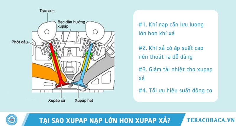 Tại sao xupap nạp lớn hơn xupap xả?