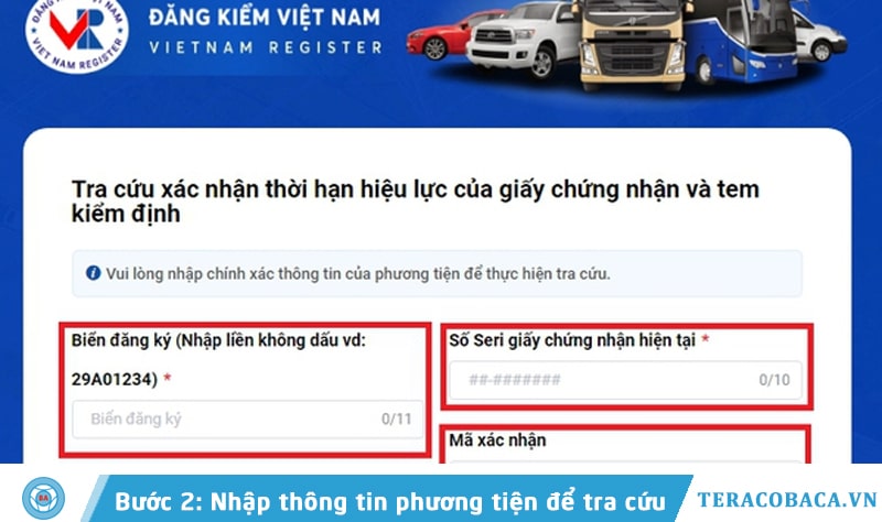 Nhập thông tin phương tiện tra cứu để gia hạn đăng kiểm tự động