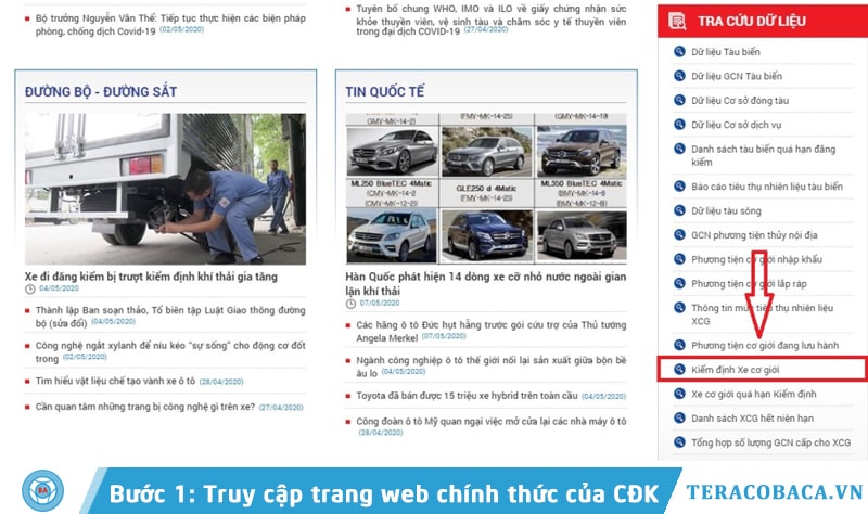 Truy cập trang web chính thức của Cục Đăng kiểm Việt Nam