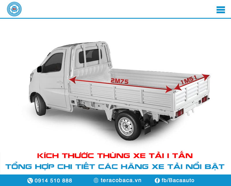 Kích thước thùng xe tải 1 tấn bao nhiêu