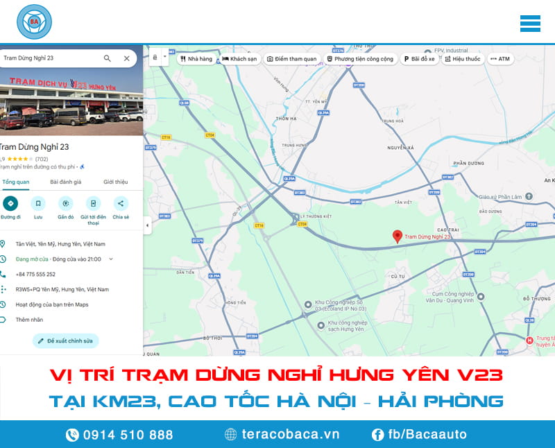 Vị trí Trạm Dừng Nghỉ Hưng Yên V23